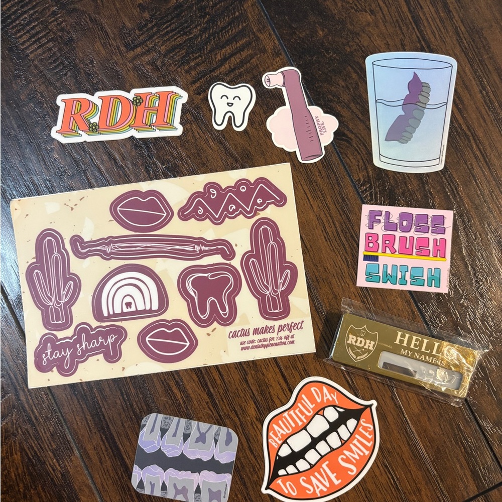 Dental Hygienist RDH Themed Sticker Set & NAME TAG